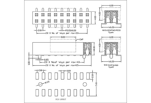 2.0 mm Female Header Dual Row SMT Type H4.0 FHDM11