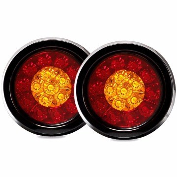 16LED Dual Color Tail Light with Rubber Ring - Truck Round Tail Light (Red/Yellow or Red/White)