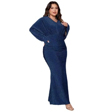 Plus Size Fishtail Evening Dress: New V-neck Long Sleeved Sparkling High Waist Party Gown OEM