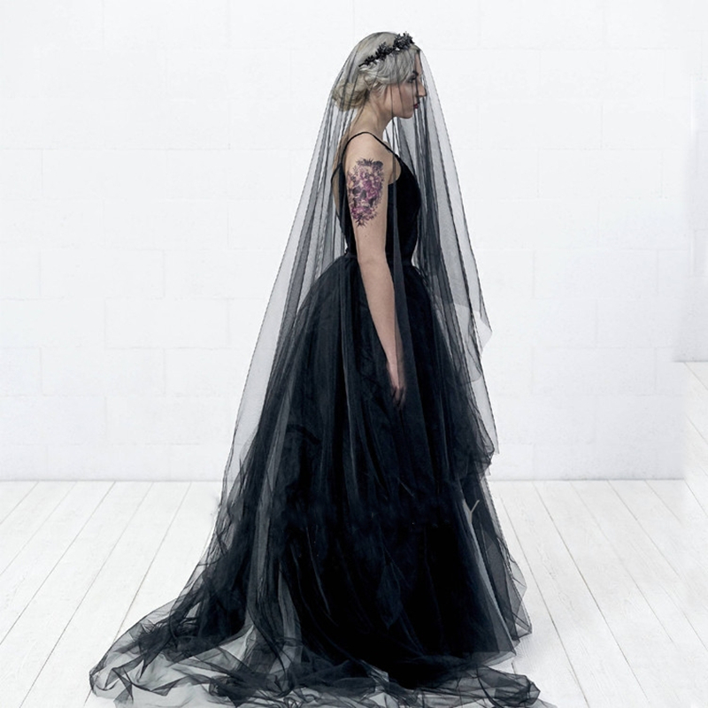 Cheap Real Photos 3M Black Wedding Veil One-layer long Bridal Veil Head Veil Wedding Accessories velos de novia 2019 largos