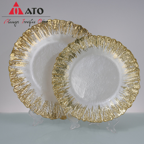 Wholesale gold silver Table Decoration Glass Charger Plate