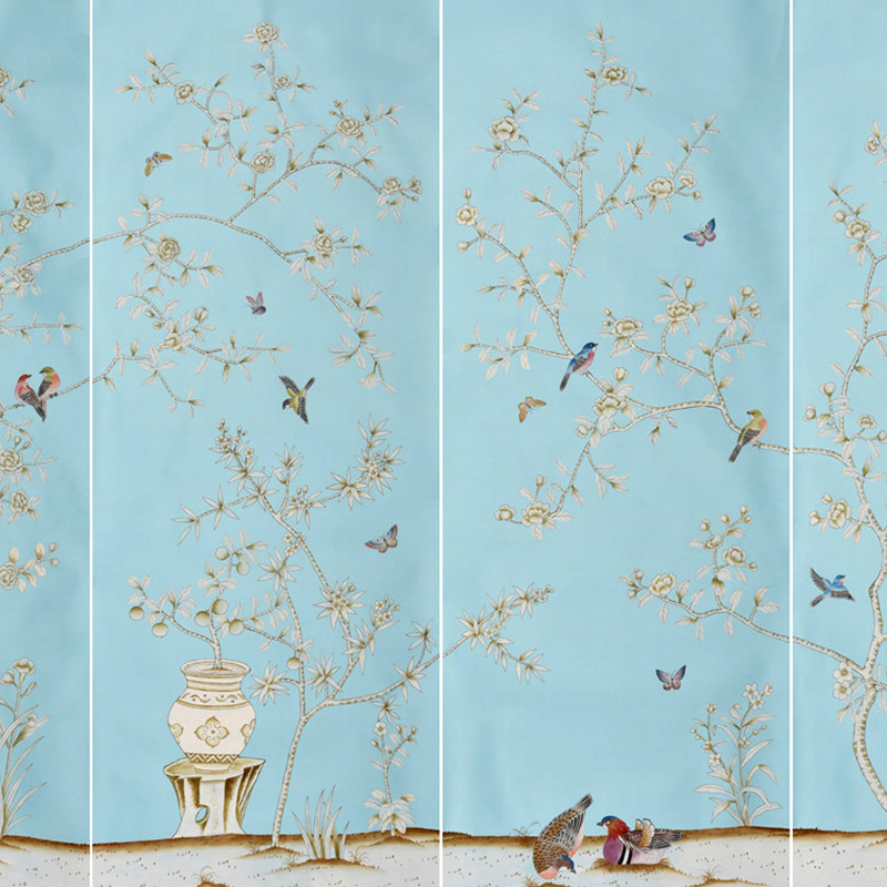 bird Light blue hand-painted wallpaper