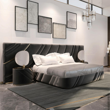 Italian Luxury Leather King Size Bed with Stainless Steel Frame