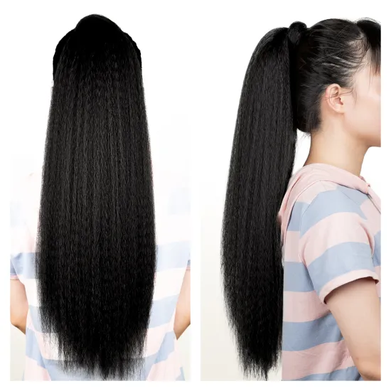 AliLeader Wholesale Afro Long Kinky Curly Ponytail Synthetic Hairpiece Wrap Clip on Hair Extension