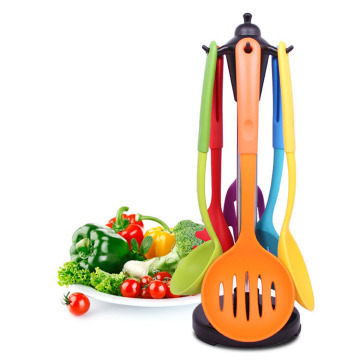Set d'ustensiles de cuisine en silicone avec manche en plastique