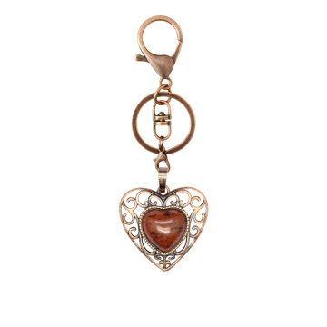 Mahogany Obsidian 15MM Cabs Antique Bronze Alloy Heart PendantKeychain Lobster clasp