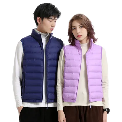 90% White Duck Velvet Spring/Autumn Sleeveless Vest with Short Stand-up Collar