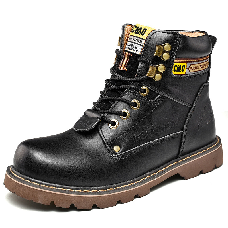 Bottes de travail de casquette d'orteil en acier en cuir masculin pour hommes