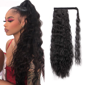 wavy Ponytail hair extension synthetic Long afro kinky curly wrap around clip in ponytail Magic Paste heat resistant hairpiece