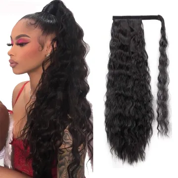 wavy Ponytail hair extension synthetic Long afro kinky curly wrap around clip in ponytail Magic Paste heat resistant hairpiece