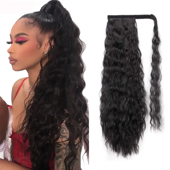 wavy Ponytail hair extension synthetic Long afro kinky curly wrap around clip in ponytail Magic Paste heat resistant hairpiece