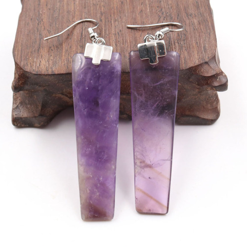 Healing Amethyst Drop Earrings Geometric Rectangle Gemstone Dangle Ear Jewelry for Women Girls