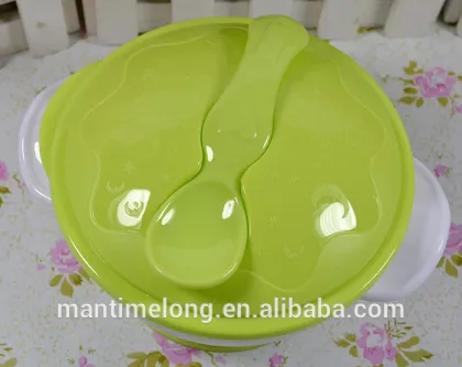 Sucker bowl skid Baby Binaural Bowl with cover and spoon baby plastic bowl
