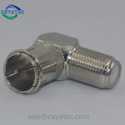 Right Angle F Plug to F Jack Adapter