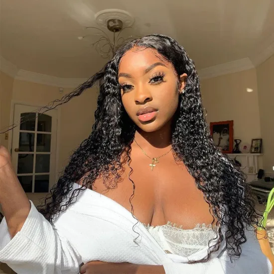 Cuticle Aligned Virgin Raw Indian Hair Deep Wave Wigs Unprocessed Deep Wave Human Hair 30 inch Lace Front Wigs