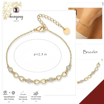 14K Gold Plated Cubic Zirconia Simulated Diamond Adjustable Bracelet