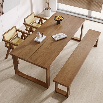 Meja makan kayu solid dan set kursi