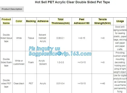 VHB double sided tape Tissue double sided tape Foam double sided tape PET double sided tape, double sided tape