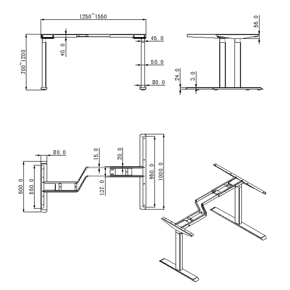 L Shape Height Adjustable Standing Table