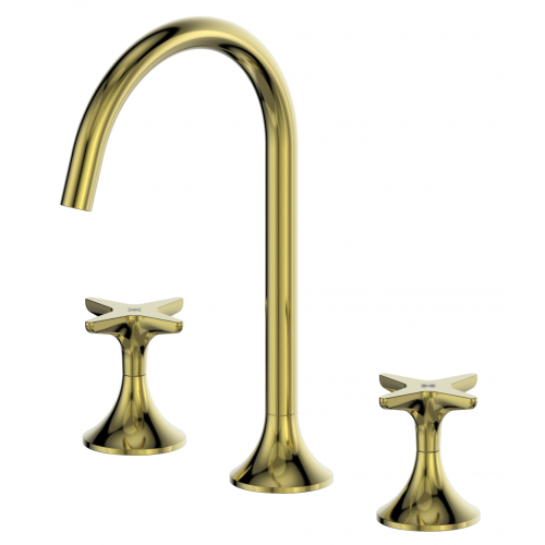 Gold Brass Basin Mixer Dual Handle Faucet