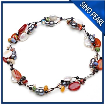AA 8-9MM/12-13MM Traditional Freshwater Triple Strand Pearl Necklace
