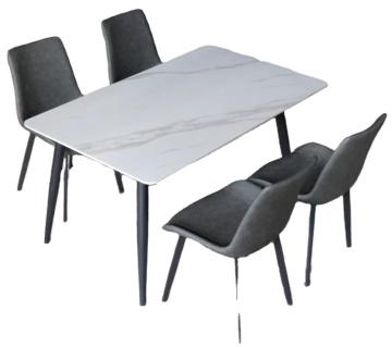 Texture en marbre moderne Ensemble à manger à 4 places: table à manger en pierre fritté avec chaises en PVC