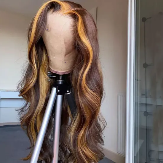 2021 New Styles 13*4 Lace Front Wig Honey Brown Blonde Highlight Cuticle Aligned Hair 100% Human Hair Virgin Lace Frontal Wigs