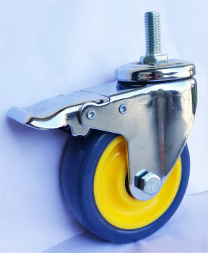 Medium duty thread stem brake PU caster
