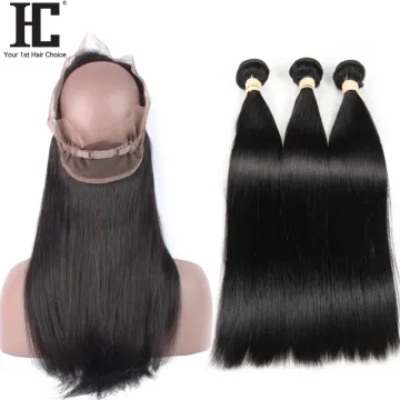 Straight Hair Bundles With 360 Frontal Non-Remy Human Hair Bundles With Closure Brazilian Hair Weave Bundles With Closure