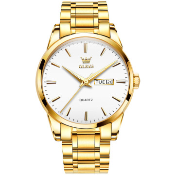 Hot Selling Quartz Watch with Stainless Steel Band, Luminous Double Calendar Display for Men