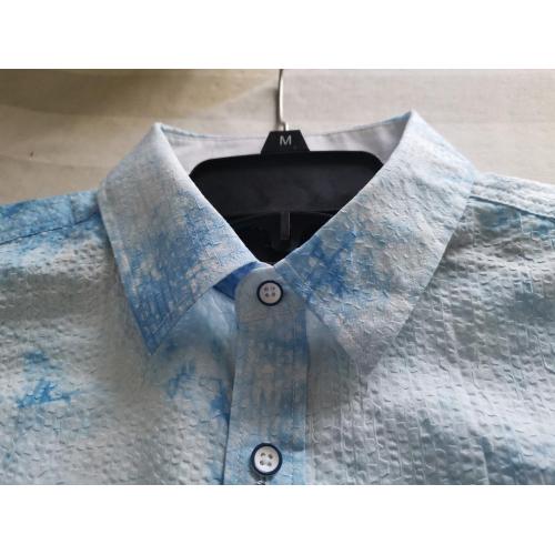 Men Casual Seersucker Cotton Print Short SLeeve Shirt