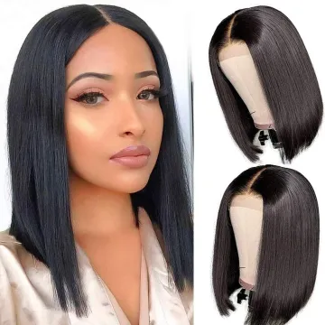 Short Brazilian Virgin Hair Bob Wigs Straight Bob Wigs Pre Plucked with Baby Hair for Black Women 13x6X1 T part Lace Bob Wig