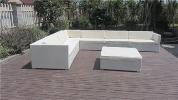 White Sectional Patio PE Wicker Corner Sofa Set Outdoor Garden Furniture