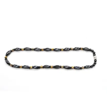 Magnetic Jewelry Hematite Twist Beads Necklace with Cloisonne Beads and Magnetic Twist Beads