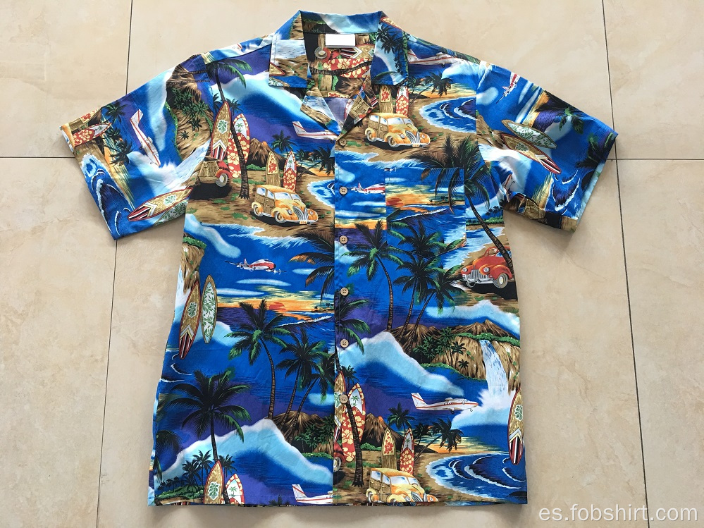 Rebajas de camisa de Hawaii con estampado de algodón