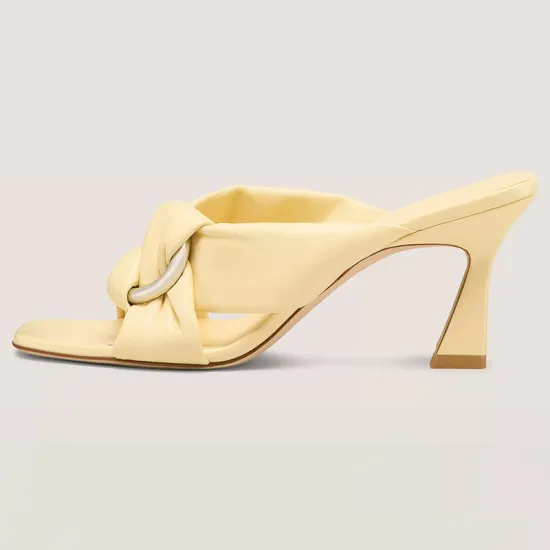 Mid-Heel Slide Sandals Braided Heels Square Toe