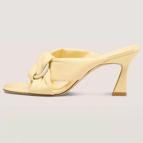 Mid-Heel Slide Sandals Braided Heels Square Toe