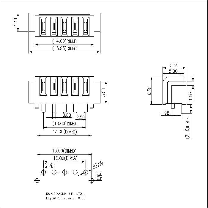 ABT33-059BG0B 2.50 PITCHS 5 PIN BATTERY 180°FEMALE CONNECTOR