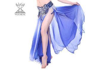 Blue Long Slit 120D Chiffon Belly Dance Skirts For Dancing