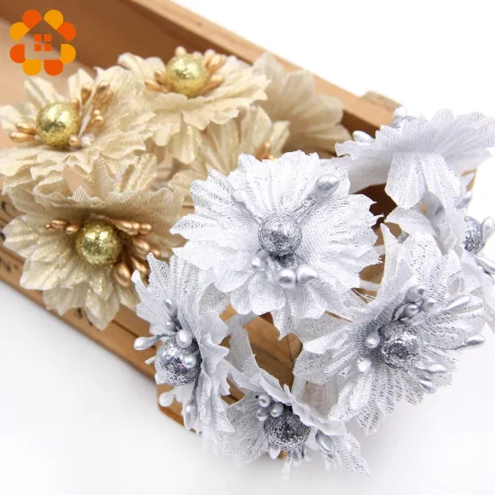 6pcs/bunch Gold Silver Artificial Flowers DIY Headwear Accessories Wedding Festival Home Table Garden Decoration Fake Flower