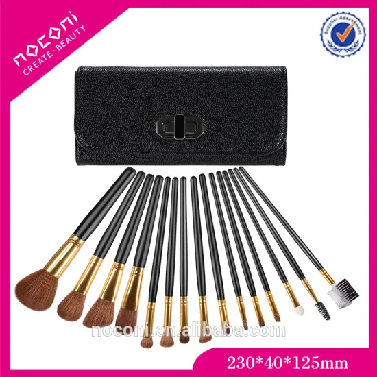 Free Sample Guangzhou Factory Cheapest OEM Professional 15pcs black Cosmetic brush set With Black PU Pouch