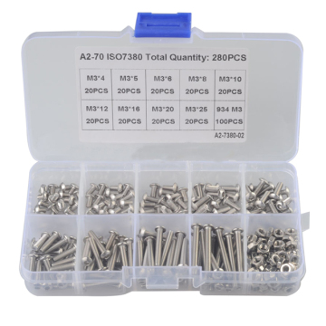 280PCS M3 Cross-Border Special Stainless Steel 304 Pan Head Hexagon Screw and Nut Combination Box Set - Comprehensive Hardware Kit for Various Applications