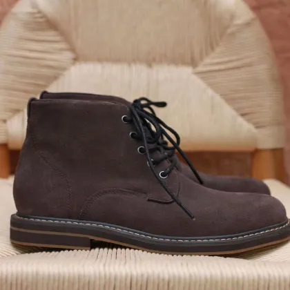 Kemayanni Handmade Leather Knight Boots - Retro Brown Suede Lace Up High Top Men's and Women's Boots