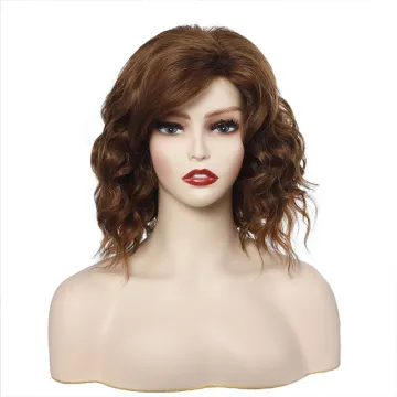 Wholesale lolita heat resistant water wave auburn wigs with side-part bangs 12inch synthetic hair wigs for women