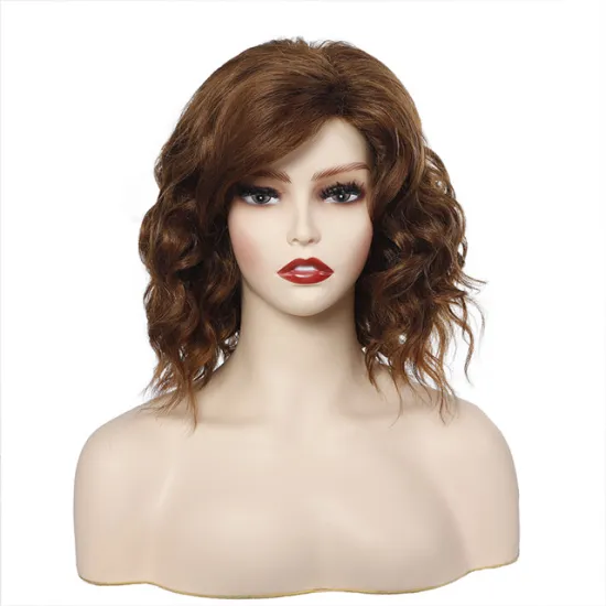 Wholesale lolita heat resistant water wave auburn wigs with side-part bangs 12inch synthetic hair wigs for women
