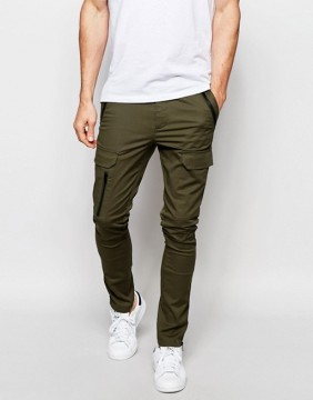 Custom 98% Cotton 2% Elastane Stretch Twill Functional Zip Cargo Pockets Zip Leg Opening Men's Green Casual Pants