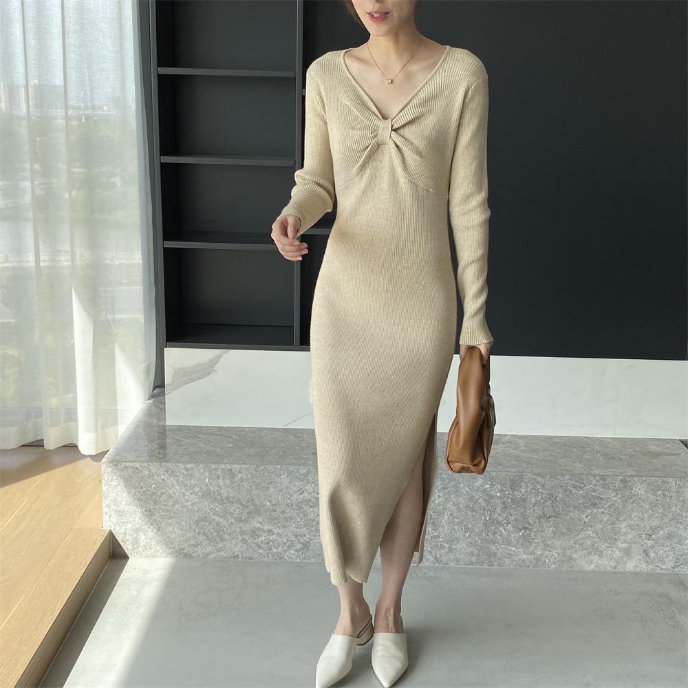 Women's V Neck Twist Sweater Dress