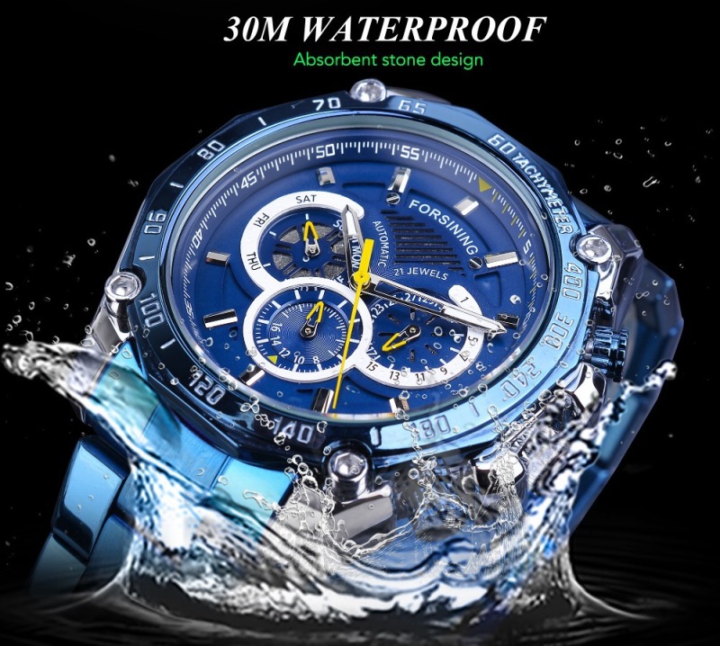 Forsining Stainless Steel Men's Automatic Mechanical Watch with Week, Date Display, and Luminous Design
