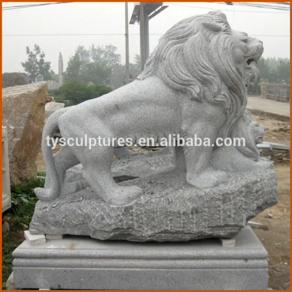 Outdoor granite animal of a big lion and a little lion statue