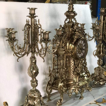 Custom Brass Table Clock And Candlestick - Luxury Exquisite Retro Desk Accessories